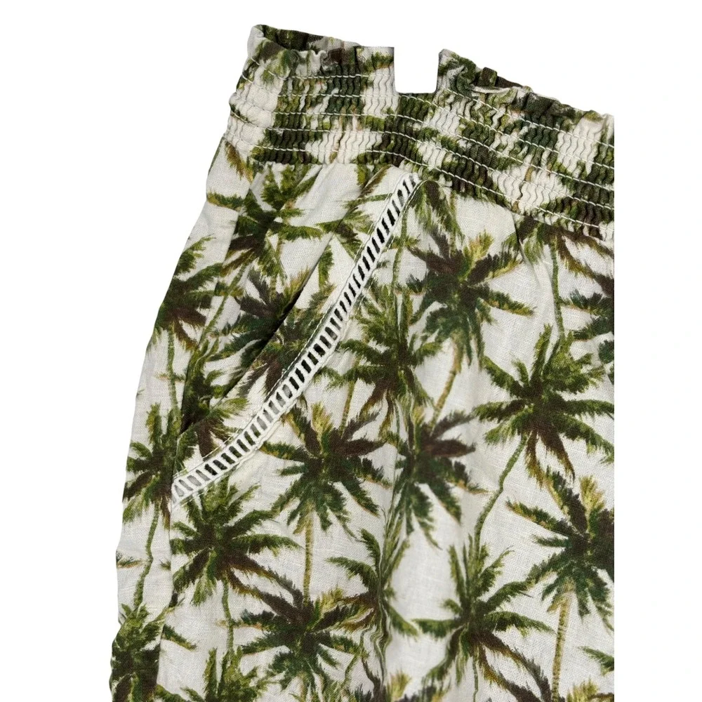 Briggs Palm Tree Shorts Green White Smocked Tassel Linen Blend XXL